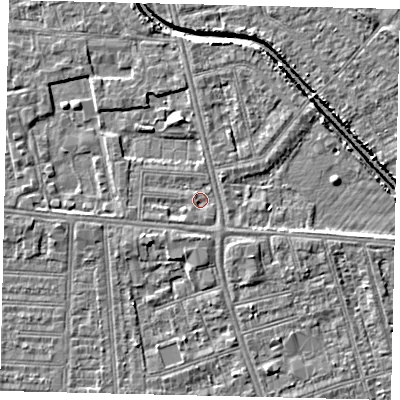 Shaded relief map of the ground around HU67LE, computed from Environment Agency LiDAR. The ground here sits at about 2 m above sea level and falls 5 m across the surrounding 800 m. Surface water reaching this point runs off ground lying to the south-west, 0.9 m higher.