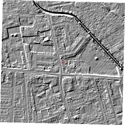 Shaded relief map of the ground around HU67LG, computed from Environment Agency LiDAR. The ground here sits at about 2 m above sea level and falls 6 m across the surrounding 800 m. Surface water reaching this point runs off ground lying to the north-east, 2.8 m higher.