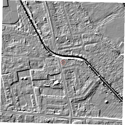 Shaded relief map of the ground around HU67LL, computed from Environment Agency LiDAR. The ground here sits at about 3 m above sea level and falls 5 m across the surrounding 800 m. Surface water reaching this point runs off ground lying to the east-north-east, 0.7 m higher.