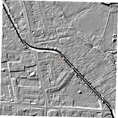 Shaded relief map of the ground around HU67LN, computed from Environment Agency LiDAR. The ground here sits at about 2 m above sea level and falls 6 m across the surrounding 800 m. Surface water reaching this point runs off ground lying to the north-north-east, 0.9 m higher.