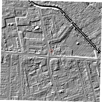 Shaded relief map of the ground around HU67LQ, computed from Environment Agency LiDAR. The ground here sits at about 2 m above sea level and falls 6 m across the surrounding 800 m. Surface water reaching this point runs off ground lying to the north-east, 2.8 m higher.