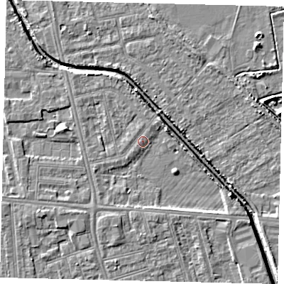 Shaded relief map of the ground around HU67LS, computed from Environment Agency LiDAR. The ground here sits at about 3 m above sea level and falls 6 m across the surrounding 800 m. Surface water reaching this point runs off ground lying to the east-north-east, 2.8 m higher.