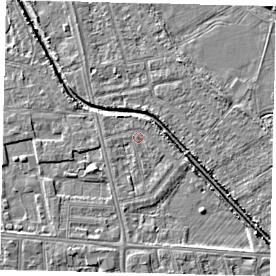 Shaded relief map of the ground around HU67LW, computed from Environment Agency LiDAR. The ground here sits at about 3 m above sea level and falls 6 m across the surrounding 800 m. Surface water reaching this point runs off ground lying to the west, 0.9 m higher.
