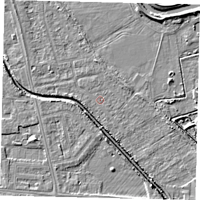 Shaded relief map of the ground around HU67LX, computed from Environment Agency LiDAR. The ground here sits at about 2 m above sea level and falls 6 m across the surrounding 800 m. Surface water reaching this point runs off ground lying to the east-south-east, 2.5 m higher.