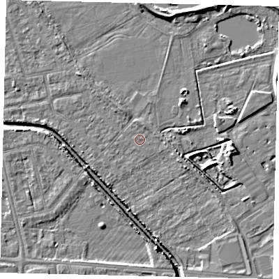 Shaded relief map of the ground around HU67LZ, computed from Environment Agency LiDAR. The ground here sits at about 2 m above sea level and falls 6 m across the surrounding 800 m. The ground contributing surface water to this point lies to the south-south-west.