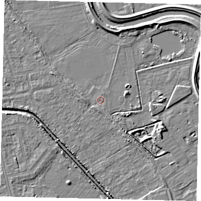 Shaded relief map of the ground around HU67NG, computed from Environment Agency LiDAR. The ground here sits at about 2 m above sea level and falls 6 m across the surrounding 800 m. Surface water reaching this point runs off ground lying to the south, 1.0 m higher.
