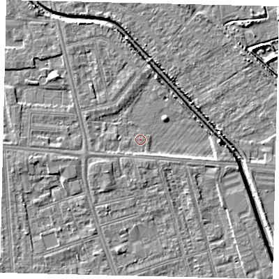 Shaded relief map of the ground around HU67PB, computed from Environment Agency LiDAR. The ground here sits at about 2 m above sea level and falls 6 m across the surrounding 800 m. Surface water reaching this point runs off ground lying to the north-east, 2.4 m higher.