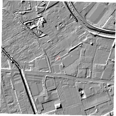 Shaded relief map of the ground around HU67PG, computed from Environment Agency LiDAR. The ground here sits at about 2 m above sea level and falls 8 m across the surrounding 800 m. Surface water reaching this point runs off ground lying to the south-south-east, 1.6 m higher.