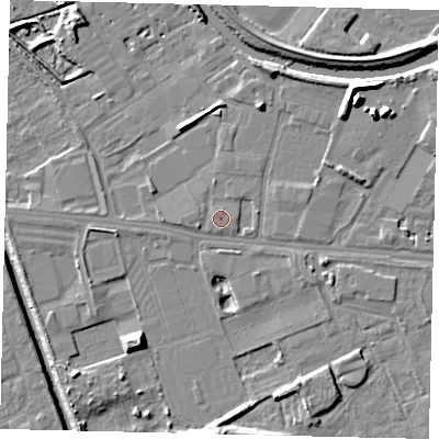 Shaded relief map of the ground around HU67PL, computed from Environment Agency LiDAR. The ground here sits at about 3 m above sea level and falls 12 m across the surrounding 800 m. The ground contributing surface water to this point lies to the north-west.