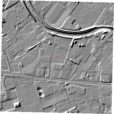 Shaded relief map of the ground around HU67PS, computed from Environment Agency LiDAR. The ground here sits at about 3 m above sea level and falls 11 m across the surrounding 800 m. Surface water reaching this point runs off ground lying to the north-east, 4.7 m higher.