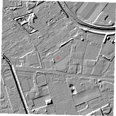 Shaded relief map of the ground around HU67PT, computed from Environment Agency LiDAR. The ground here sits at about 3 m above sea level and falls 12 m across the surrounding 800 m. Surface water reaching this point runs off ground lying to the south-west, 1.1 m higher.