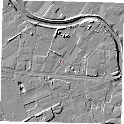 Shaded relief map of the ground around HU67QA, computed from Environment Agency LiDAR. The ground here sits at about 3 m above sea level and falls 11 m across the surrounding 800 m. Surface water reaching this point runs off ground lying to the north, 9.4 m higher.