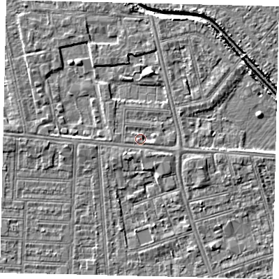 Shaded relief map of the ground around HU67RA, computed from Environment Agency LiDAR. The ground here sits at about 3 m above sea level and falls 5 m across the surrounding 800 m. Surface water reaching this point runs off ground lying to the south-east, 0.9 m higher.