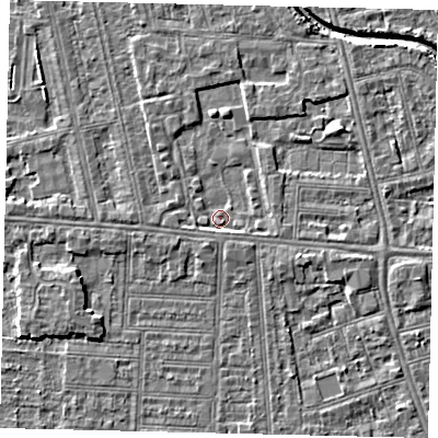 Shaded relief map of the ground around HU67RH, computed from Environment Agency LiDAR. The ground here sits at about 2 m above sea level and falls 4 m across the surrounding 800 m. Surface water reaching this point runs off ground lying to the east-north-east, 1.3 m higher.