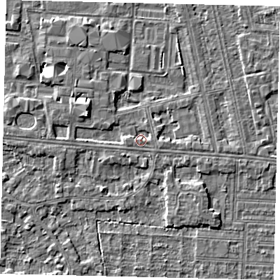 Shaded relief map of the ground around HU67RY, computed from Environment Agency LiDAR. The ground here sits at about 3 m above sea level and falls 6 m across the surrounding 800 m. Surface water reaching this point runs off ground lying to the south-east, 1.4 m higher.