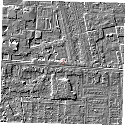 Shaded relief map of the ground around HU67RZ, computed from Environment Agency LiDAR. The ground here sits at about 3 m above sea level and falls 5 m across the surrounding 800 m. Surface water reaching this point runs off ground lying to the south-south-west, 0.7 m higher.