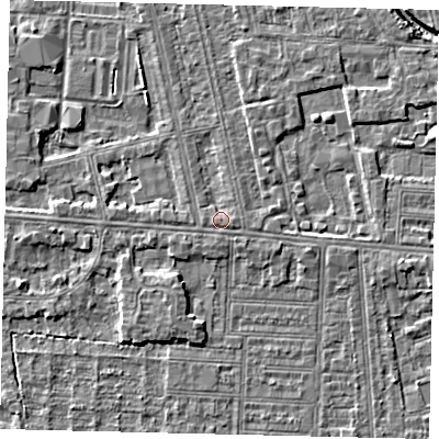 Shaded relief map of the ground around HU67SB, computed from Environment Agency LiDAR. The ground here sits at about 3 m above sea level and falls 4 m across the surrounding 800 m. Surface water reaching this point runs off ground lying to the east-south-east, 1.1 m higher.