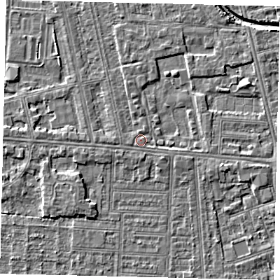 Shaded relief map of the ground around HU67SD, computed from Environment Agency LiDAR. The ground here sits at about 3 m above sea level and falls 4 m across the surrounding 800 m. Surface water reaching this point runs off ground lying to the west-south-west, 1.3 m higher.
