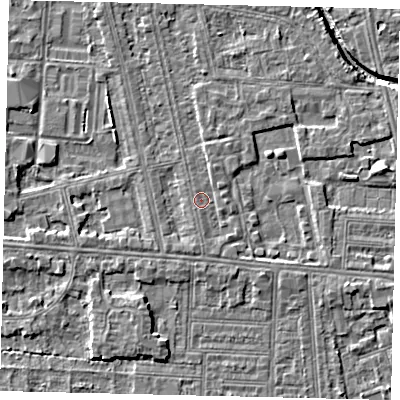 Shaded relief map of the ground around HU67SG, computed from Environment Agency LiDAR. The ground here sits at about 2 m above sea level and falls 4 m across the surrounding 800 m. Surface water reaching this point runs off ground lying to the south-south-east, 0.9 m higher.