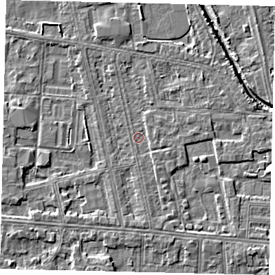 Shaded relief map of the ground around HU67SH, computed from Environment Agency LiDAR. The ground here sits at about 2 m above sea level and falls 4 m across the surrounding 800 m. Surface water reaching this point runs off ground lying to the south, 1.4 m higher.
