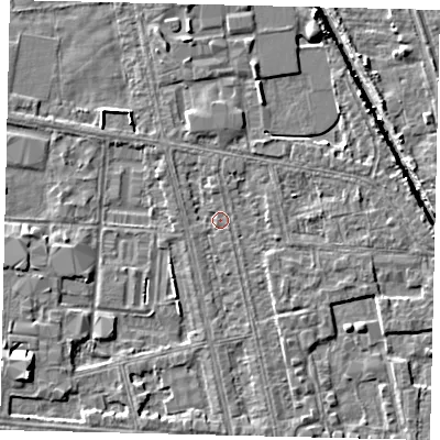 Shaded relief map of the ground around HU67SJ, computed from Environment Agency LiDAR. The ground here sits at about 2 m above sea level and falls 6 m across the surrounding 800 m. Surface water reaching this point runs off ground lying to the south-south-east, 1.4 m higher.