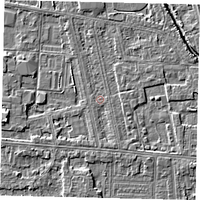 Shaded relief map of the ground around HU67SL, computed from Environment Agency LiDAR. The ground here sits at about 2 m above sea level and falls 6 m across the surrounding 800 m. Surface water reaching this point runs off ground lying to the south-south-east, 1.4 m higher.