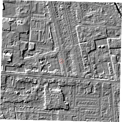 Shaded relief map of the ground around HU67SP, computed from Environment Agency LiDAR. The ground here sits at about 2 m above sea level and falls 6 m across the surrounding 800 m. Surface water reaching this point runs off ground lying to the west-south-west, 1.4 m higher.