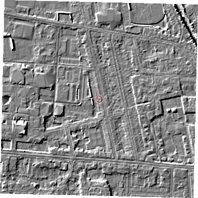 Shaded relief map of the ground around HU67SR, computed from Environment Agency LiDAR. The ground here sits at about 2 m above sea level and falls 6 m across the surrounding 800 m. Surface water reaching this point runs off ground lying to the north-west, 1.2 m higher.