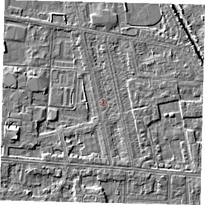Shaded relief map of the ground around HU67SU, computed from Environment Agency LiDAR. The ground here sits at about 2 m above sea level and falls 6 m across the surrounding 800 m. Surface water reaching this point runs off ground lying to the south-south-east, 1.4 m higher.