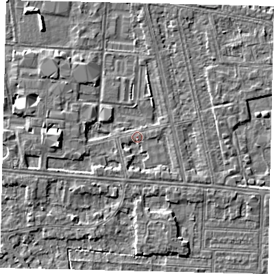 Shaded relief map of the ground around HU67SX, computed from Environment Agency LiDAR. The ground here sits at about 2 m above sea level and falls 6 m across the surrounding 800 m. Surface water reaching this point runs off ground lying to the south, 1.4 m higher.