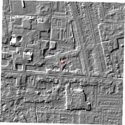 Shaded relief map of the ground around HU67SY, computed from Environment Agency LiDAR. The ground here sits at about 2 m above sea level and falls 6 m across the surrounding 800 m. Surface water reaching this point runs off ground lying to the south-south-east, 1.4 m higher.