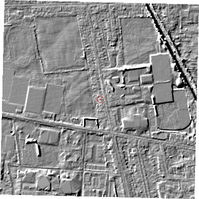 Shaded relief map of the ground around HU67TT, computed from Environment Agency LiDAR. The ground here sits at about 2 m above sea level and falls 5 m across the surrounding 800 m. Surface water reaching this point runs off ground lying to the south-west, 2.4 m higher.