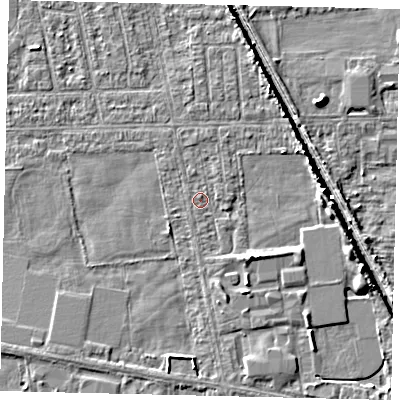 Shaded relief map of the ground around HU67TY, computed from Environment Agency LiDAR. The ground here sits at about 2 m above sea level and falls 5 m across the surrounding 800 m. Surface water reaching this point runs off ground lying to the north-north-east, 2.9 m higher.