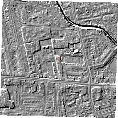 Shaded relief map of the ground around HU67TZ, computed from Environment Agency LiDAR. The ground here sits at about 3 m above sea level and falls 4 m across the surrounding 800 m. Surface water reaching this point runs off ground lying to the east-north-east, 2.1 m higher.