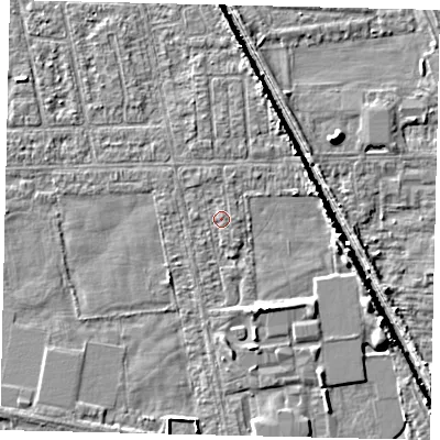 Shaded relief map of the ground around HU67UD, computed from Environment Agency LiDAR. The ground here sits at about 2 m above sea level and falls 5 m across the surrounding 800 m. Surface water reaching this point runs off ground lying to the north-north-east, 2.9 m higher.