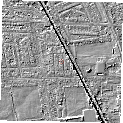 Shaded relief map of the ground around HU67UG, computed from Environment Agency LiDAR. The ground here sits at about 2 m above sea level and falls 5 m across the surrounding 800 m. Surface water reaching this point runs off ground lying to the north-east, 2.4 m higher.