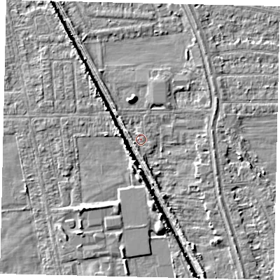Shaded relief map of the ground around HU67UN, computed from Environment Agency LiDAR. The ground here sits at about 2 m above sea level and falls 5 m across the surrounding 800 m. Surface water reaching this point runs off ground lying to the north, 2.4 m higher.