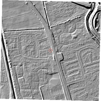 Shaded relief map of the ground around HU67WA, computed from Environment Agency LiDAR. The ground here sits at about 2 m above sea level and falls 7 m across the surrounding 800 m. Surface water reaching this point runs off ground lying to the east-north-east, 1.1 m higher.