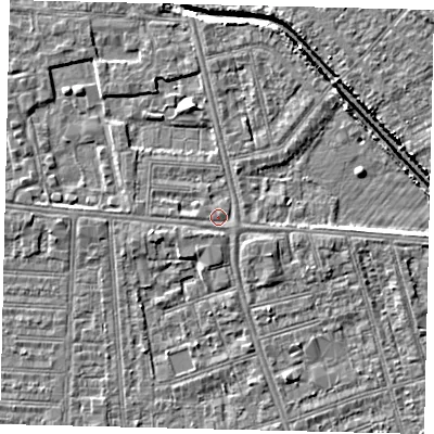 Shaded relief map of the ground around HU67WZ, computed from Environment Agency LiDAR. The ground here sits at about 3 m above sea level and falls 5 m across the surrounding 800 m. Surface water reaching this point runs off ground lying to the west, 0.6 m higher.