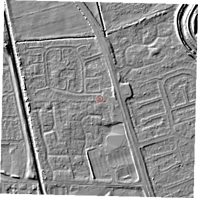 Shaded relief map of the ground around HU67XG, computed from Environment Agency LiDAR. The ground here sits at about 2 m above sea level and falls 6 m across the surrounding 800 m. Surface water reaching this point runs off ground lying to the east, 1.0 m higher.