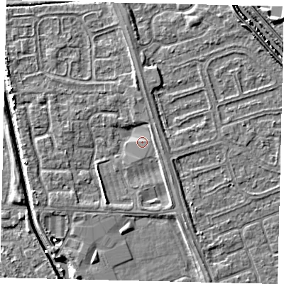 Shaded relief map of the ground around HU67XP, computed from Environment Agency LiDAR. The ground here sits at about 2 m above sea level and falls 5 m across the surrounding 800 m. Surface water reaching this point runs off ground lying to the south-west, 1.9 m higher.
