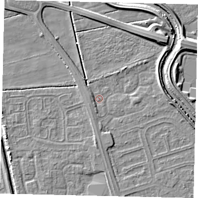 Shaded relief map of the ground around HU67YA, computed from Environment Agency LiDAR. The ground here sits at about 2 m above sea level and falls 7 m across the surrounding 800 m. Surface water reaching this point runs off ground lying to the east-north-east, 3.7 m higher.