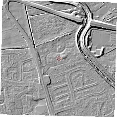 Shaded relief map of the ground around HU67YF, computed from Environment Agency LiDAR. The ground here sits at about 2 m above sea level and falls 7 m across the surrounding 800 m. Surface water reaching this point runs off ground lying to the east-north-east, 3.6 m higher.