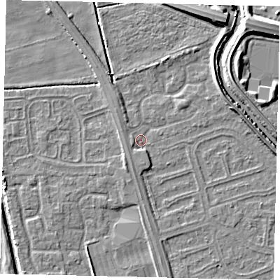 Shaded relief map of the ground around HU67YH, computed from Environment Agency LiDAR. The ground here sits at about 2 m above sea level and falls 7 m across the surrounding 800 m. Surface water reaching this point runs off ground lying to the east, 3.2 m higher.