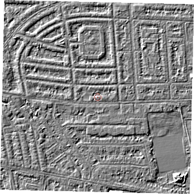 Shaded relief map of the ground around HU68AE, computed from Environment Agency LiDAR. The ground here sits at about 2 m above sea level and falls 6 m across the surrounding 800 m. Surface water reaching this point runs off ground lying to the east, 0.7 m higher.
