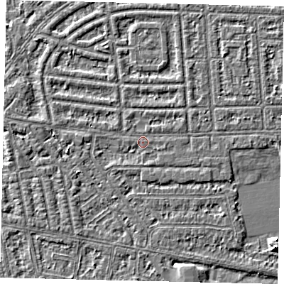 Shaded relief map of the ground around HU68AG, computed from Environment Agency LiDAR. The ground here sits at about 2 m above sea level and falls 6 m across the surrounding 800 m. Surface water reaching this point runs off ground lying to the north-west, 0.8 m higher.