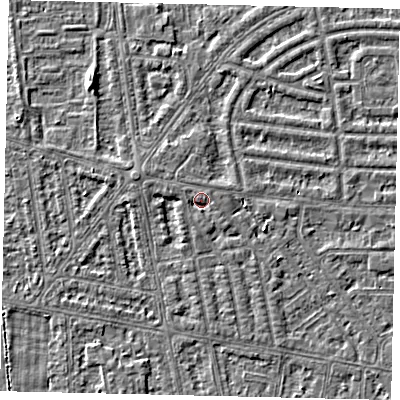 Shaded relief map of the ground around HU68AH, computed from Environment Agency LiDAR. The ground here sits at about 3 m above sea level and falls 3 m across the surrounding 800 m. Surface water reaching this point runs off ground lying to the north-west, 1.0 m higher.