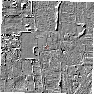 Shaded relief map of the ground around HU68AW, computed from Environment Agency LiDAR. The ground here sits at about 2 m above sea level and falls 6 m across the surrounding 800 m. Surface water reaching this point runs off ground lying to the north, 0.8 m higher.