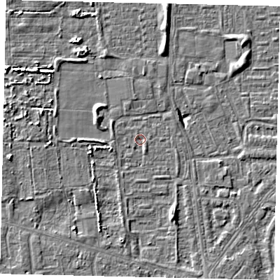 Shaded relief map of the ground around HU68BD, computed from Environment Agency LiDAR. The ground here sits at about 1 m above sea level and falls 5 m across the surrounding 800 m. Surface water reaching this point runs off ground lying to the south-south-east, 2.9 m higher.