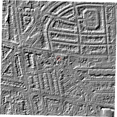 Shaded relief map of the ground around HU68BL, computed from Environment Agency LiDAR. The ground here sits at about 2 m above sea level and falls 4 m across the surrounding 800 m. Surface water reaching this point runs off ground lying to the south-south-west, 1.8 m higher.